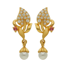 Trendy Leaf Design Gold Earring With Beads